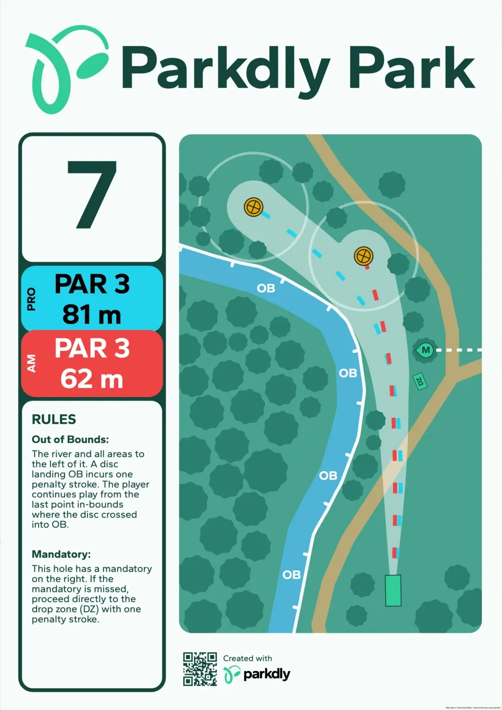 Professional tee sign designed in Parkdly - clean, clear, tournament-ready